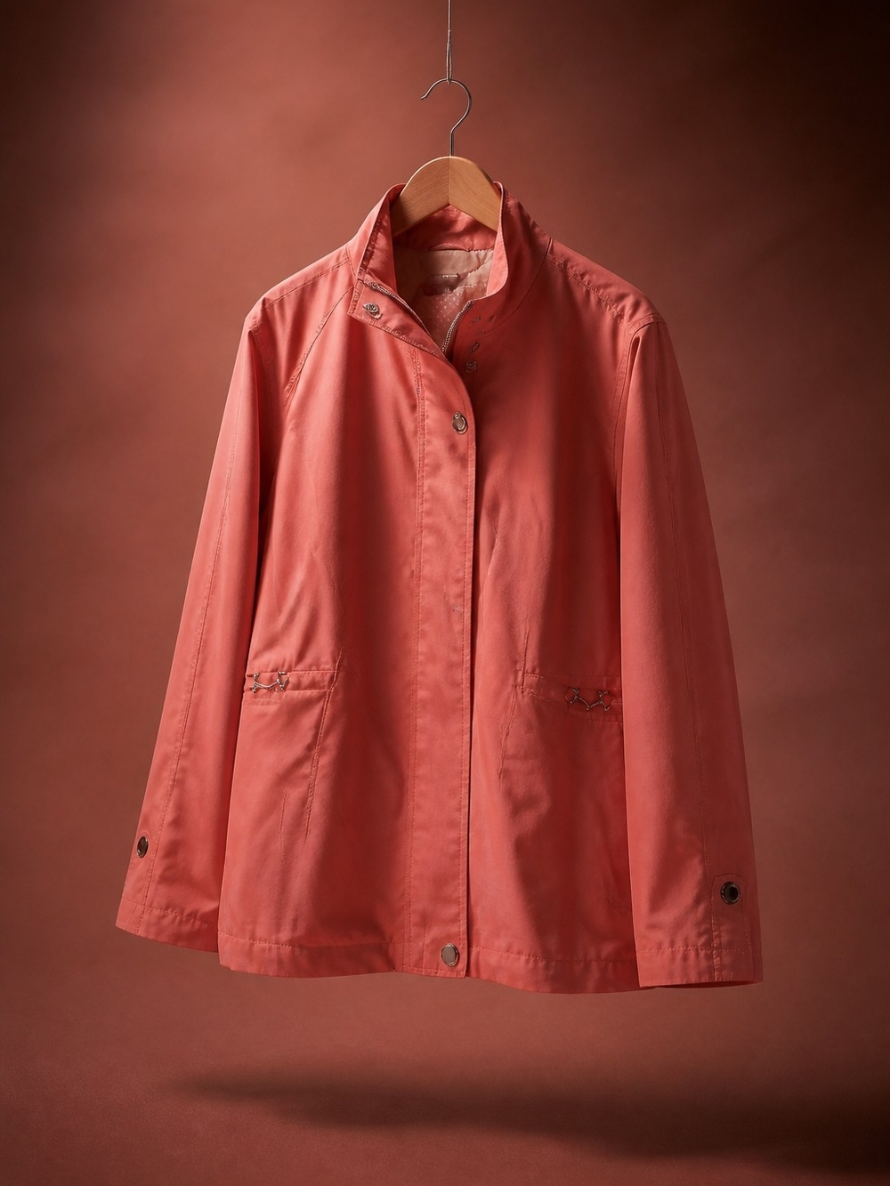 Studio Works Coral Trench Coat with Snap and Zipper Front Vert Soft Nice